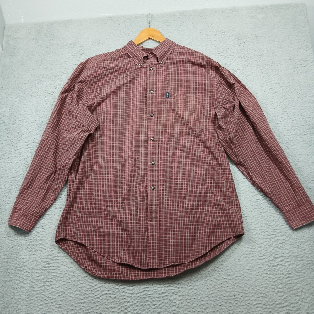 IZOD Men's L Red Plaid Button Down Long Sleeve Casual Shirt